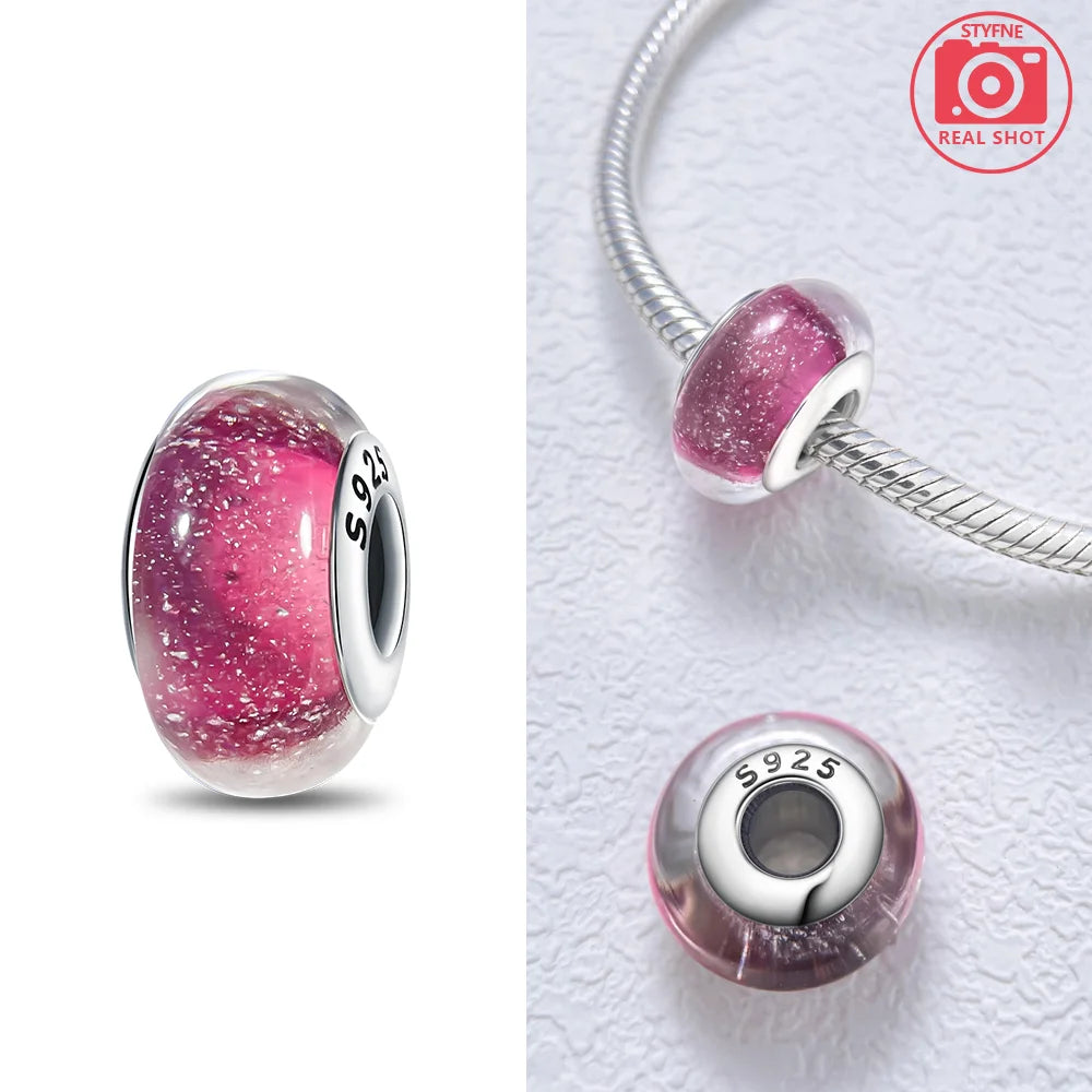 Original 925 Silver Charms Flower Blue Star Green Turtle Glass Beads Fit Bracelet Women DIY Gift Murano Jewelry Accessories