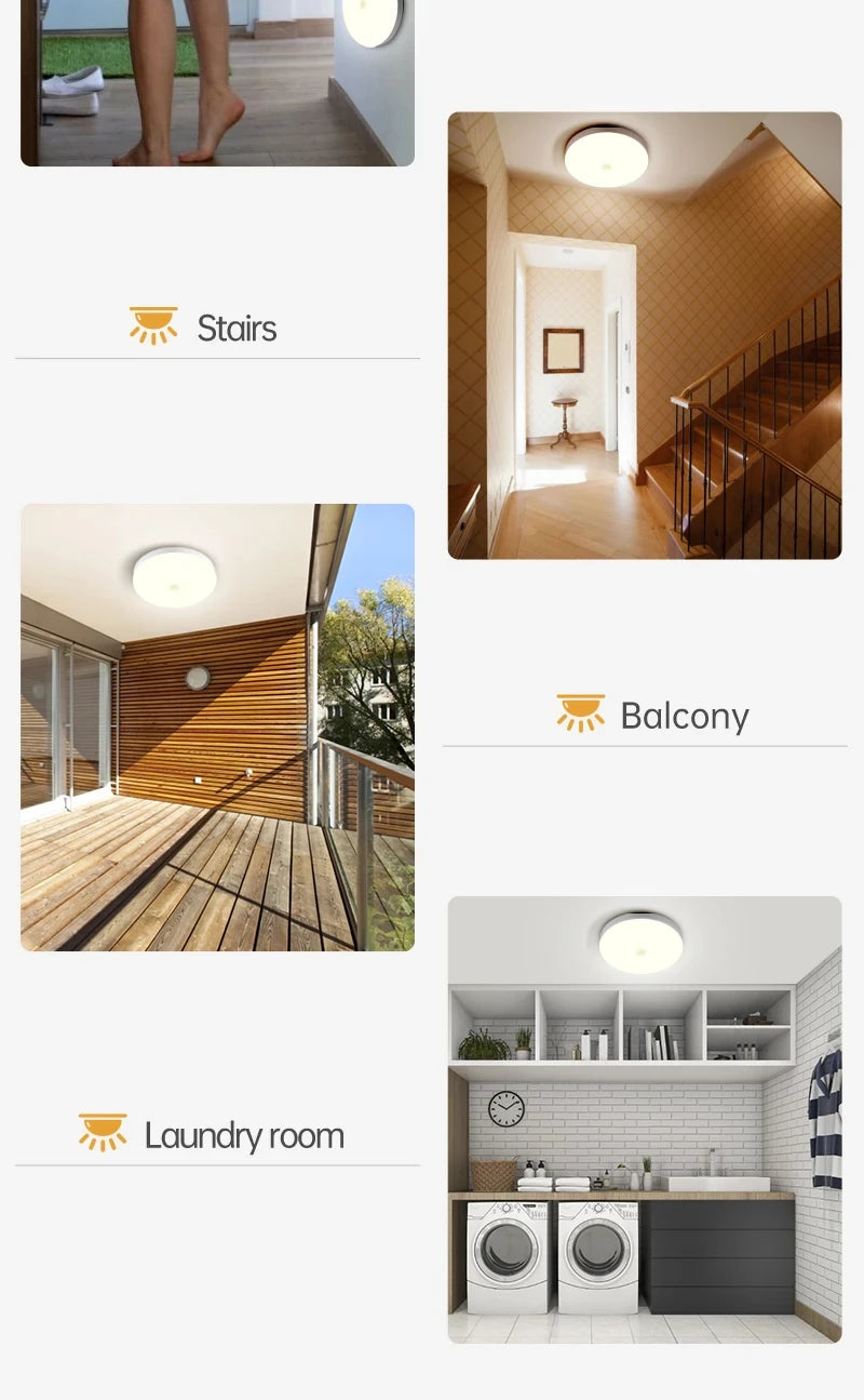 Motion Sensor PIR LED Ceiling Lamp 110V 220V Corridor Bedroom Toilet Light Human Body Induction