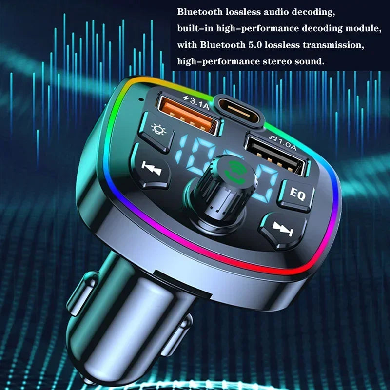 3.1A USB PD Fast Charging Car Charger FM Transmitter Bluetooth 5.0 Audio Receiver MP3 Music Player TF Card Quick Charge Adapter