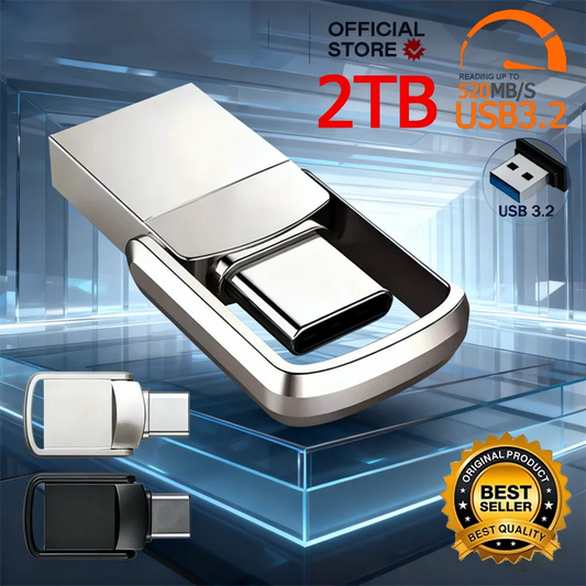 2TB Flash Drive USB3.2 Ultra Speed Metal U Disk Type C Memory Stick Waterproof SSD Storage Portable For PC Phone Data Transfer