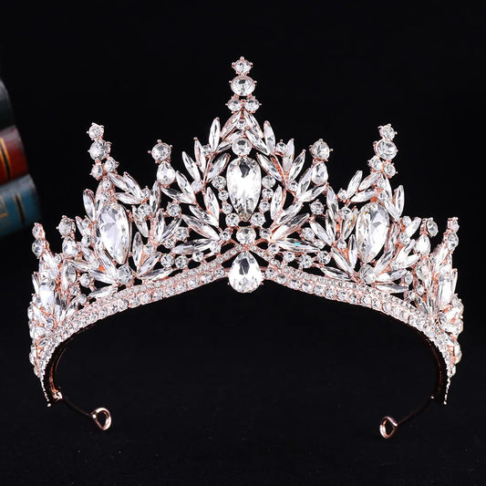 Baroque Vintage Gold Color Water Drop Crystal Tiara For Women Diadem Wedding Girls Birthday Party Elegant Crown Hair Accessories