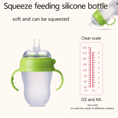 New 0-36 months baby nano-silicone bottle, 240ml 150ml Baby Bottle with handle Breastmilk-like design Soft milk pulling