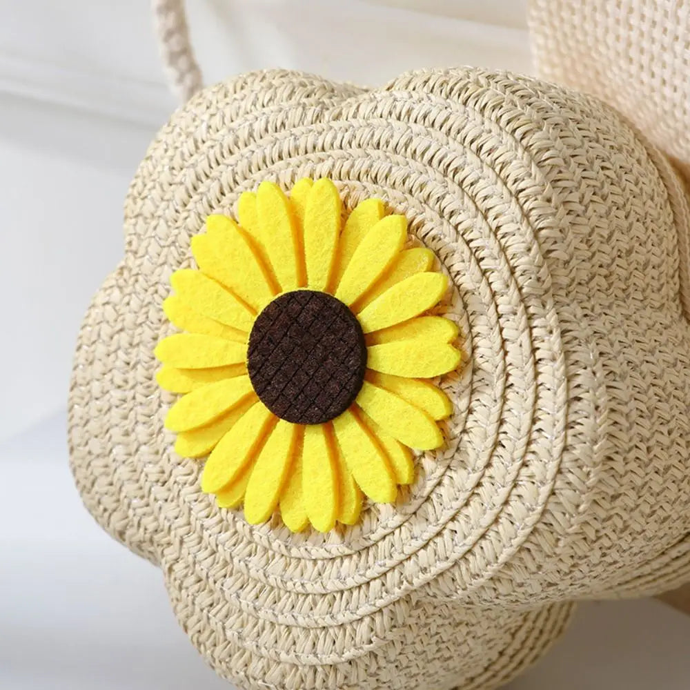 Bolso bandolera de paja duradero, monedero tejido con flores, bolso de mano para niñas, bolso de hombro tipo mensajero para niños, mini bolso de princesa lindo de verano