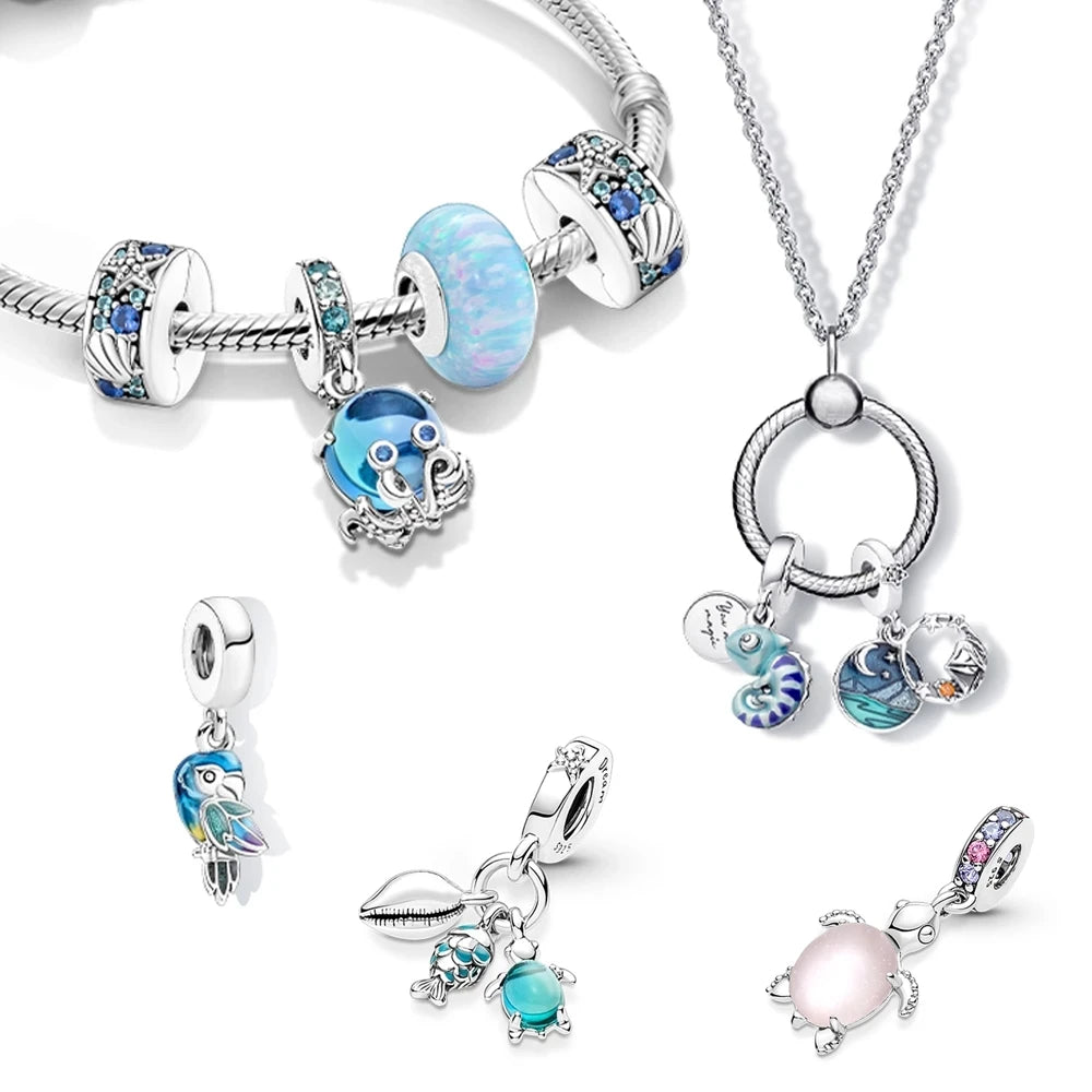 Sterling Silver Hot Sale  Ocean World Series Sea Turtle Starfish Little Crab Octopus Fashion Bead Fit Lady Bracelet DIY Jewelry