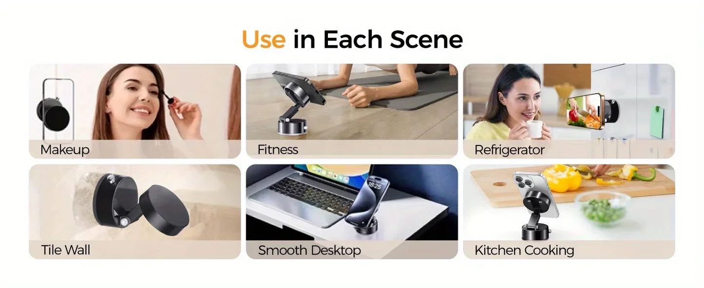 Upgraded 360° Vacuum Magnetic Phone Holder, Magnetic Car Phone Mount, Hands-Free Suction Cup Phone Holder for Car/ Gym/ Mirror
