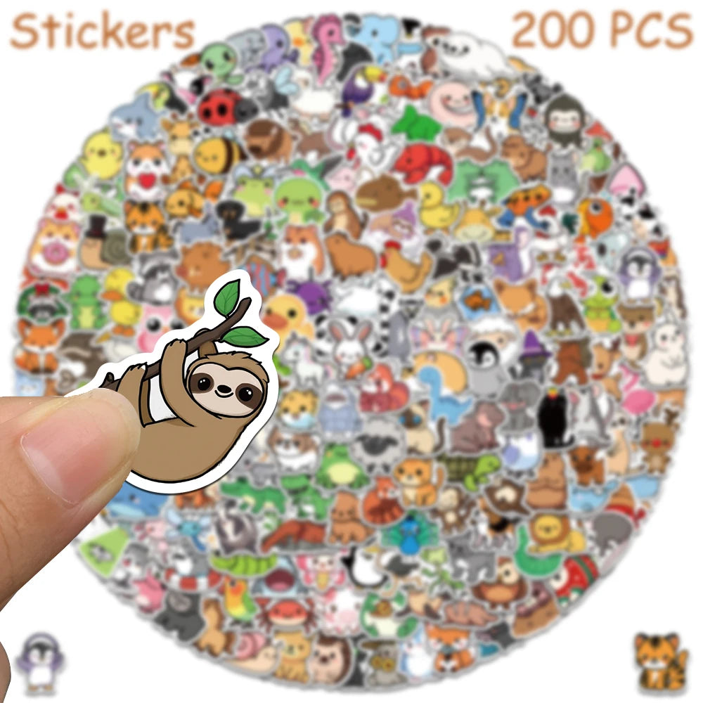 100/200pcs Cartoon Cute Animals Stickers Decals For Laptop Scrapbook Refrigerator Skateboard Helmet DIY Aesthetic Stickers