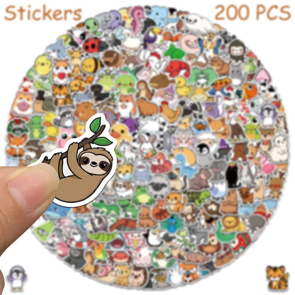 100/200pcs Cartoon Cute Animals Stickers Decals For Laptop Scrapbook Refrigerator Skateboard Helmet DIY Aesthetic Stickers