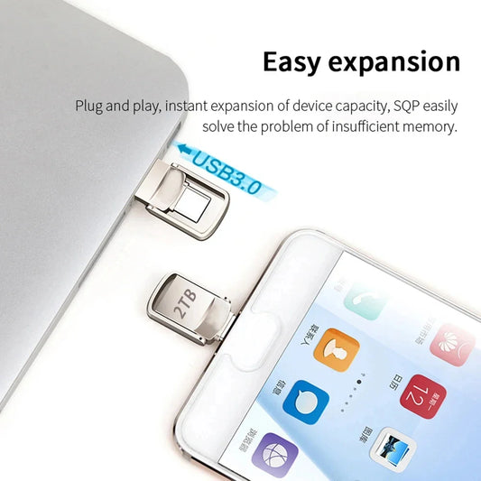 2TB Flash Drive USB3.2 Ultra Speed Metal U Disk Type C Memory Stick Waterproof SSD Storage Portable For PC Phone Data Transfer
