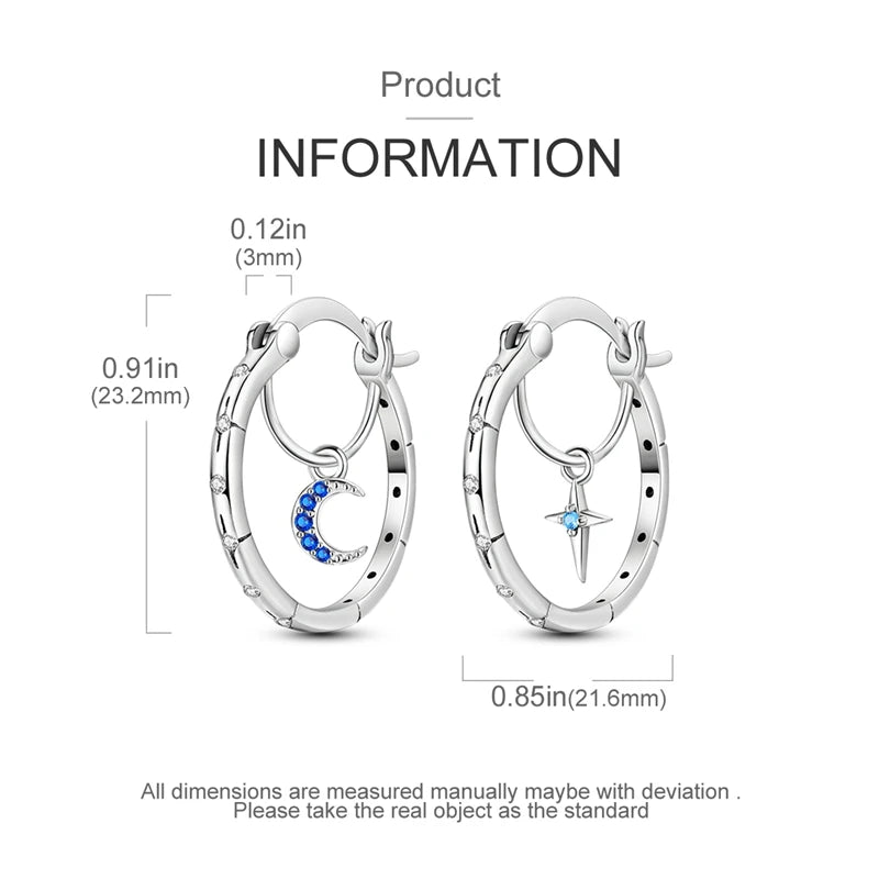925 Sterling Silver Colored Zirconium Stars Hoop Earrings For Women Jewelry, Anniversary WeddingMaking Jewelry Gift