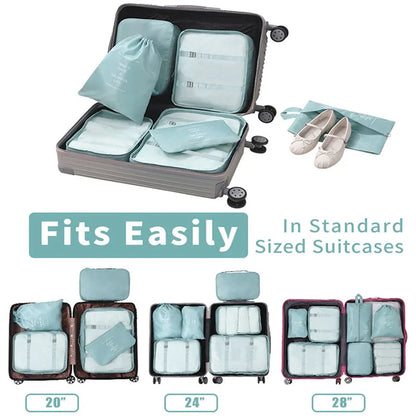 7Pcs, Travel Organizer, Storage Bags, Wardrobe Cube Suitcase Packing Cubes Set Storages, Luggage Clothes Shoe Pouch Folding