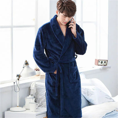 Plus Size Thick Flannel Men Robe Kimono Bathrobe Gown Coral Fleece Sleepwear Home Clothes Autumn Winter Nightwear Lounge Wear