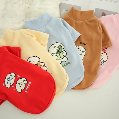 Dog Autumn/Winter Plush Hoodie Cute Cartoon Dog Warm Base Coat Pet Double-Sided German Plush Thick High-Neck Coat