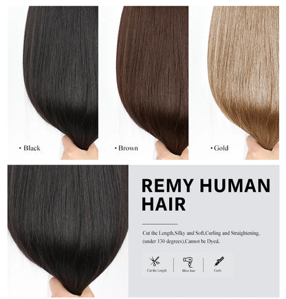 100% Remy Human Hair Wigs, Ombre Blonde Short Bob Pixie Cut Machine Made Wig with Bangs, Human Hair Natural Layered Wigs for Women