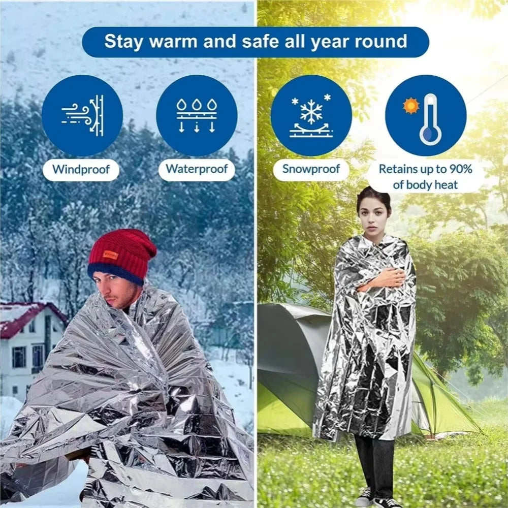 1-10PCS Emergency Blanket Outdoor Survive First Aid Military Rescue Kit Windproof Waterproof Foil Thermal Blanket for Camping