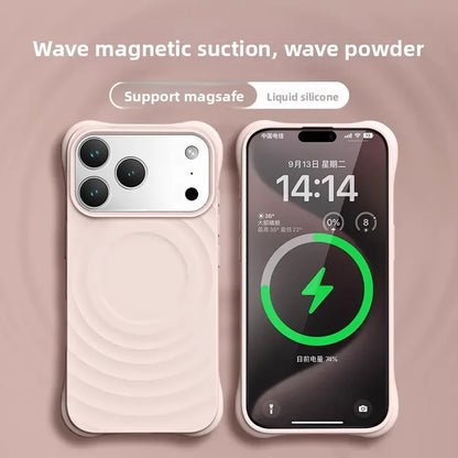 High Quality Solid Color Case For IPhone 17 16 15 14 13 Air Pro Max For Magsafe Liquid Silicone Wave Pattern Anti-Scratch Cover