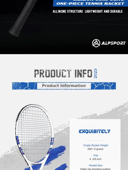 Carbon Fiber Tennis Racket, T800 18K-Professional Grade with Bag&Strap Lightweight Training Racquet for Adults Men&Women, ALPSPORT