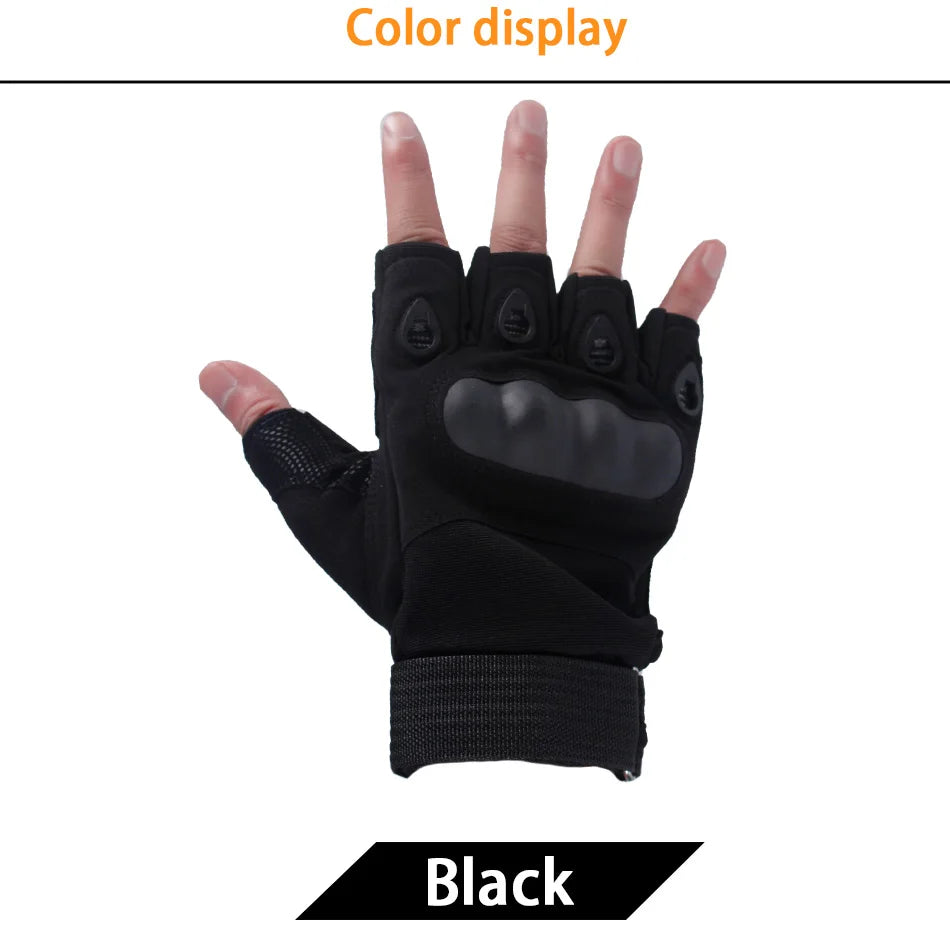 Tactical Hard Knuckle Half finger Gloves, Men's Combat Hunting Shooting Paintball Duty - Fingerless