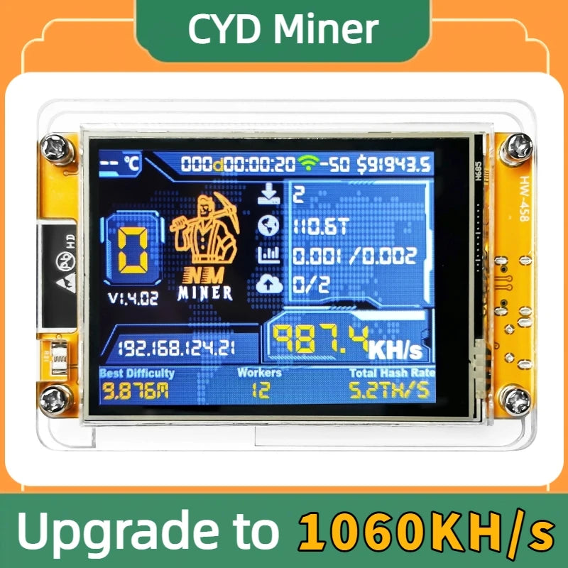 Lucky Miner for computer nerds, Bitcoin Solo Lottery NMMiner, Hashrate 1100KH/s, 2.8 inch Smart Display, Crypto ESP32 V3.0 DROOM