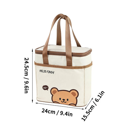 WORTHBUY Cute Thermal Lunch Box Bag, Student Portable Large Capacity Insulated Lunch Bag, Waterproof Reusable Picnic Cooler Bag
