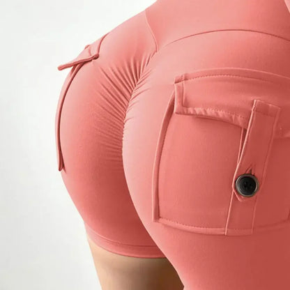 Summer Peach Butt Fitness Exercise Shorts, Three-Quarter Pants, Cargo Air Dry Pocket Yoga Tight Pants, Lift the hips Women's Shorts