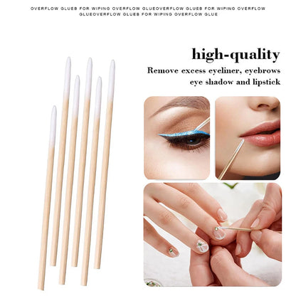 100PCS Nail Tip Cotton Swabs With Wooden Sticks Pointed Tip Cotton Swabs For Nail Polish Touch Up Disposable Makeup Applicators