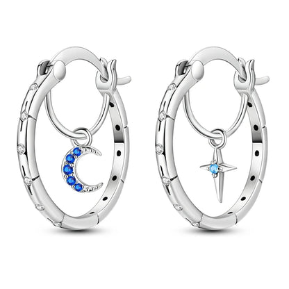 925 Sterling Silver Colored Zirconium Stars Hoop Earrings For Women Jewelry, Anniversary WeddingMaking Jewelry Gift