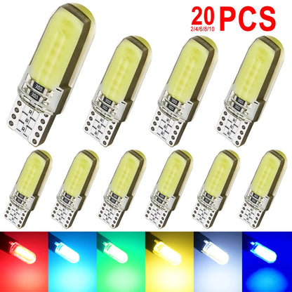 2/4/6/8/10/20 Pcs, T10 W5W LED Bulbs, Car Interior Dome Maps Trunk License Plate Lights, 12V COB-12SMD 7500K White Yellow Red Blue