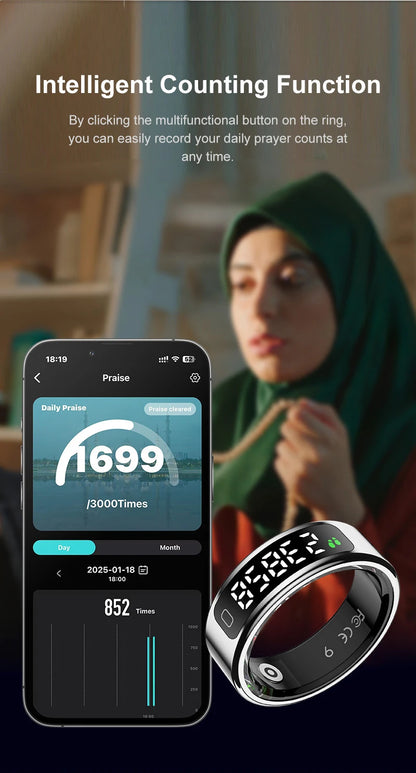 R11C Smart Ring, Men Women, Display Screen Gesture Swipe Video Smartring Waterproof Heart Rate Sleep Monitor Qring for Android IOS