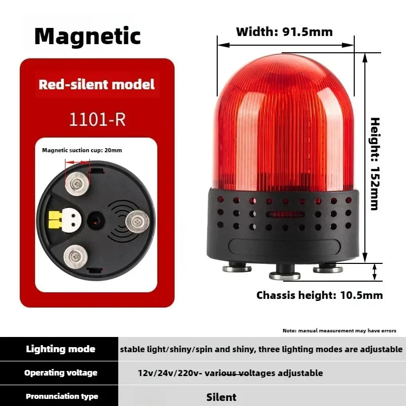 Three Sound Modes Emitting LTE-1101J Light Flashing Shiny Warning Light 120dB Volume Adjustable Magnetic Base 12V 24V 220V