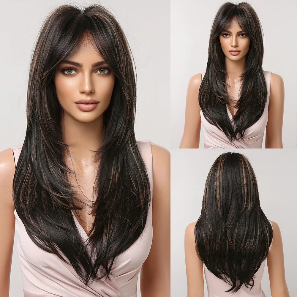 CharmSource Blonde Long Hair Natural Straight Wig, Synthetic Wigs  for Women Daily Party High Density