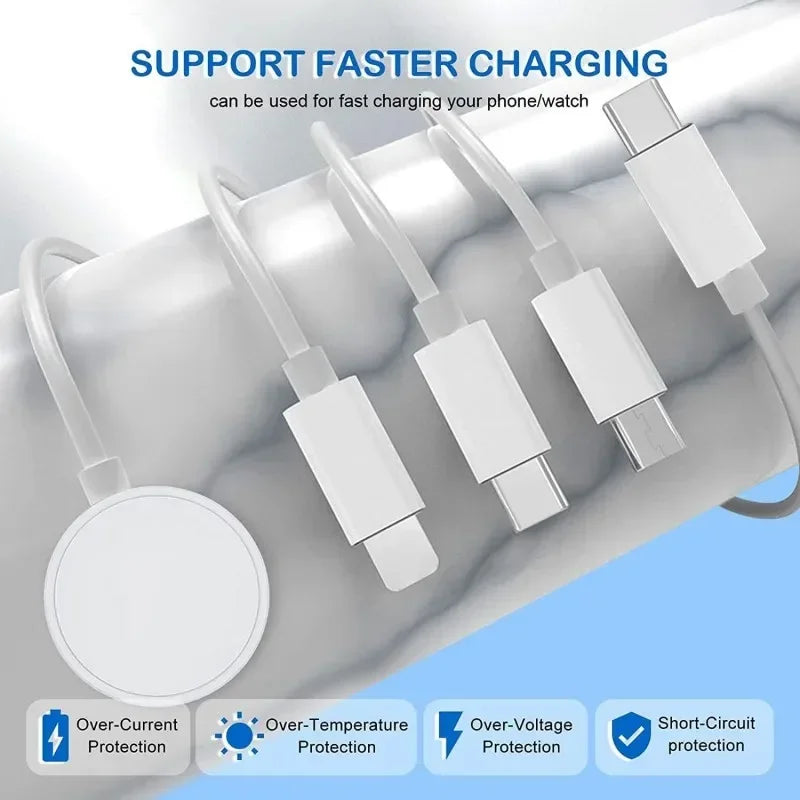 Portable 4-in-1 Magnetic Watch Wireless Charger Charging Data Cable for iPhone 15 14 13 12 11 Pro Max iWatch 8 Ultra 7 6 SE 5 4