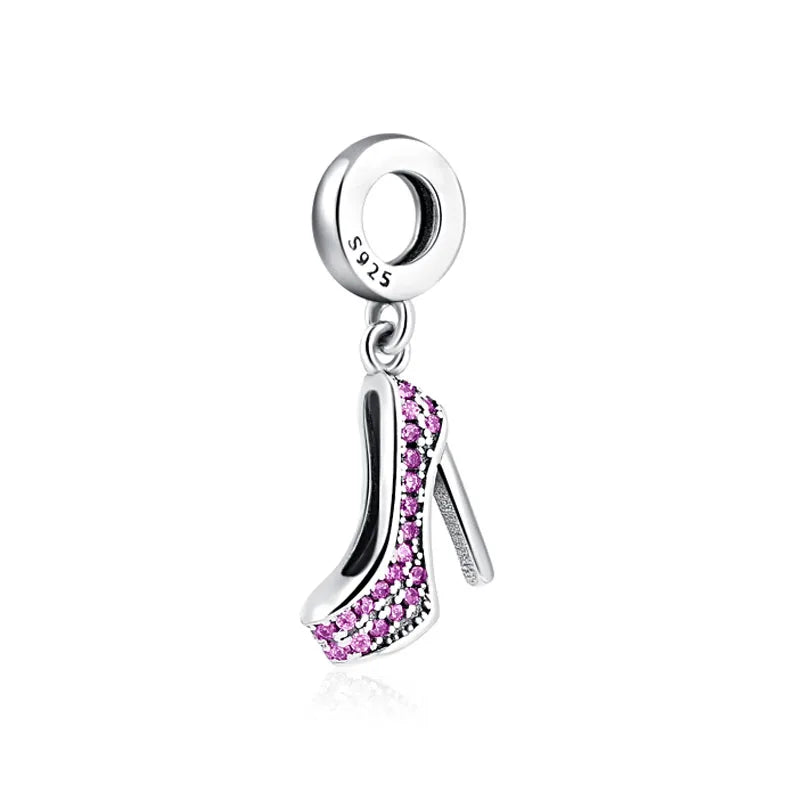 Pink Bead Bag Perfume Lipstick high heels Pendant fit Original Bracelet Accessories DIY Jewelry Women 925Silver Gift Trunk Charm