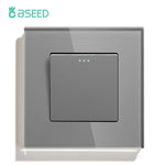Bseed EU Standard Mechanical Reset Switch 1/2/3Gang 1Way Push Button Switches With Crystal Glass Panel White Black 250V