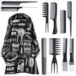 WANMEI Salon Barber Cloak Set Barber Stylist Cloak with Adjustable Buckle Neck Dust Removal Brush and Comb Barber Shop Tool