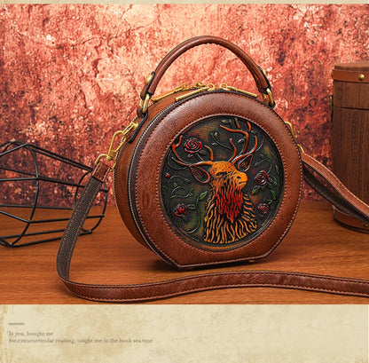 Vintage Handbag Women Shoulder Bag Luxurious Designer Round Bag High-quality Gift Embossed Printed Crossbody Purse for New Women