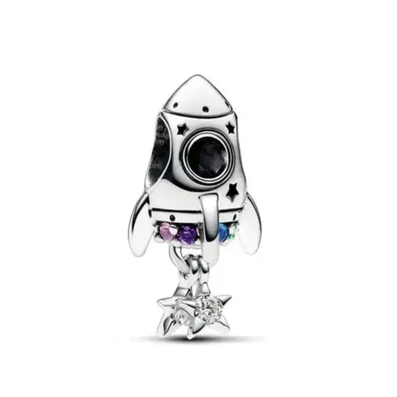 Blue Sparkling Zircon Star Moon Series Charms Beads Fit Original Bracelet Women DIY Pendant Accessories Jewelry 925 Silver Gifts