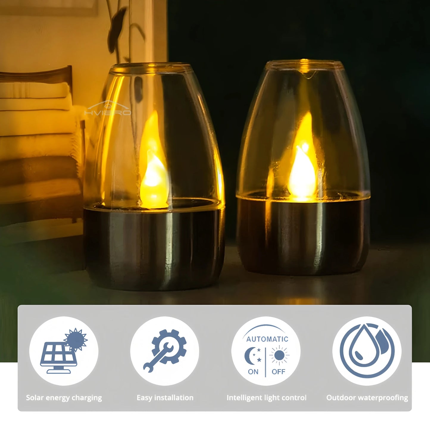 Solar Light LED Stainless Steel Candle, Outdoor Courtyard Decorative Atmosphere Night Lights Halloween Candlelight, Dinner Lamping