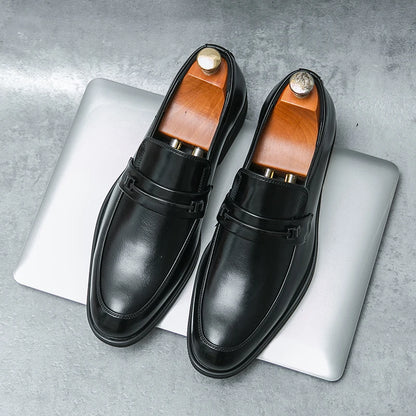 Men's Formal Leather Shoes Classic Style Slip-On Loafers Round Toe Breathable Non-Slip Business Dress Wedding Office Casual Shoes
