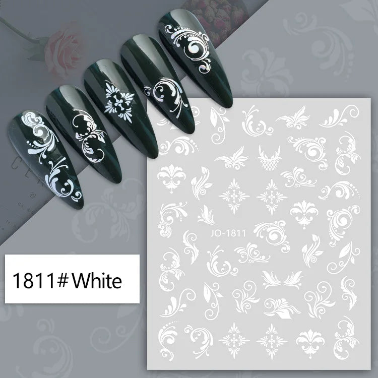 3d Nail Art Decals Tropical Palm Leaves Flowers Laces Faces Adhesive Sliders Nail Stickers Decoration For Nail Manicure