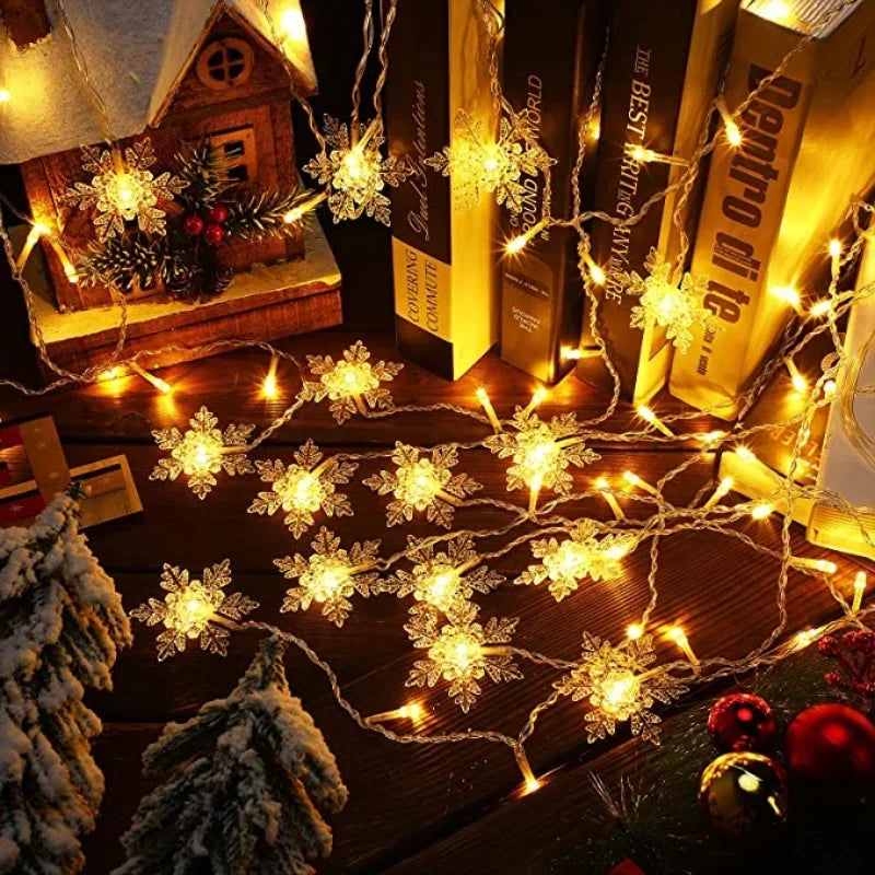 Christmas Snowflakes String Lights Flashing Fairy Curtain Garland Outdoor For Holiday Party New Year 2025 Decoration
