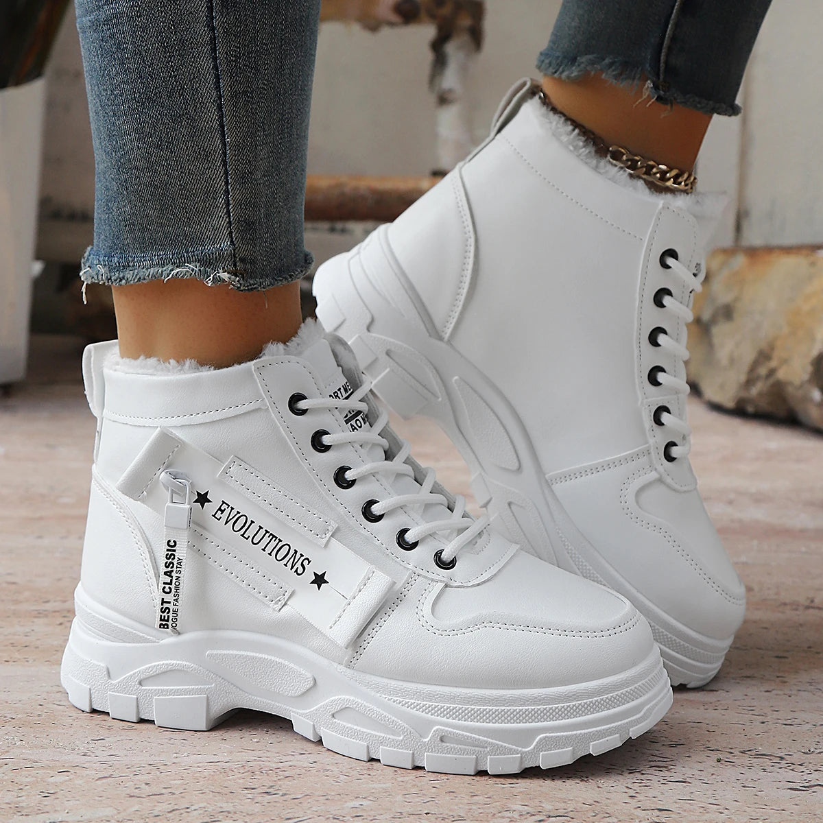 Women Sneakers Autumn Winter Fashion Sneakers Waterproof Height Increased Snow Boots Warm High Top Platform Sports Shoes Women