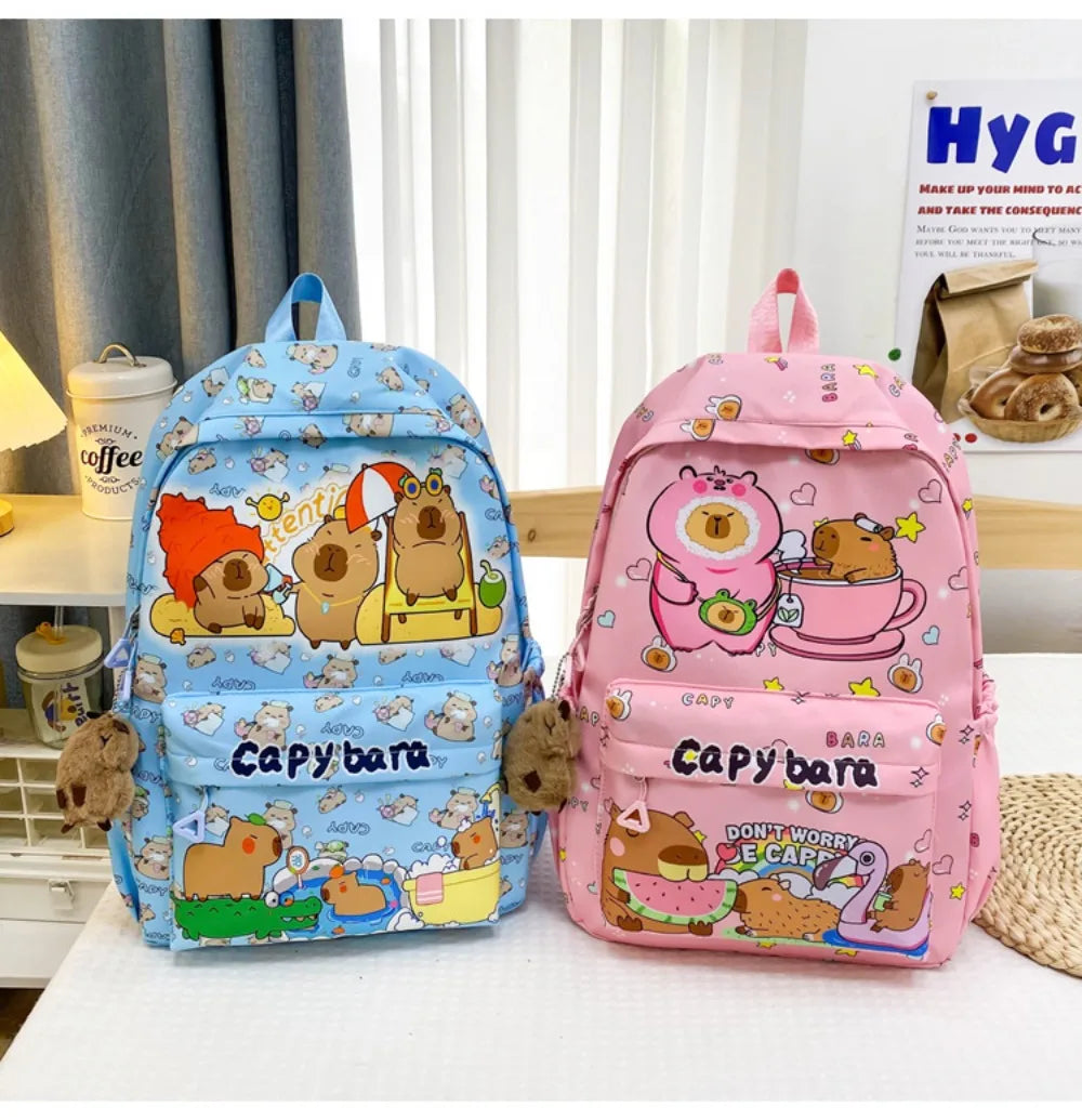 Cute Large Capacity Capybara Backpack, Cartoon Breathable Student Schoolbag, Nylon Ultra-light Book Bag, Back to school Girl