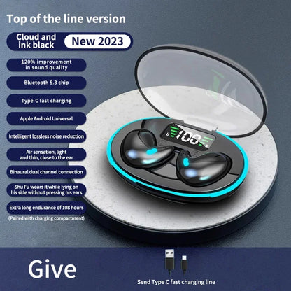 Sleep Wireless Earphone TWS Bluetooth 5.3 Headphones Hidden Earbuds IPX5 Waterproof Noise Reduction Sports Headset