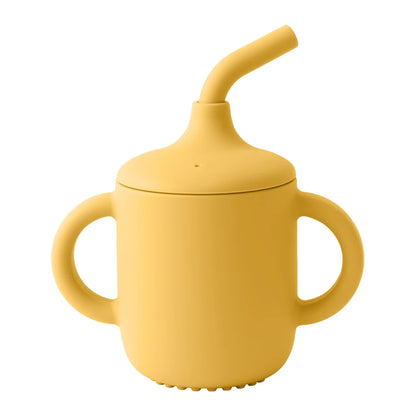 Color Kids 1Pcs Baby Learning Drinking Cup Portable Straw Detailed Comfortable Grip Silicone Double Ear Kids Sippy Cup Baby Stuff