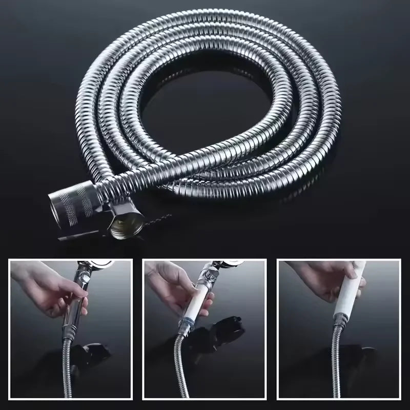 SUS 304 1.5/2M, Black/silver Flexible Shower Hose, Long Bathroom Shower Pipe Extension, Water Pipe Pull Pipe Bathroom Accessories