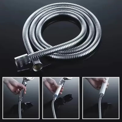 SUS 304 1.5/2M, Black/silver Flexible Shower Hose, Long Bathroom Shower Pipe Extension, Water Pipe Pull Pipe Bathroom Accessories