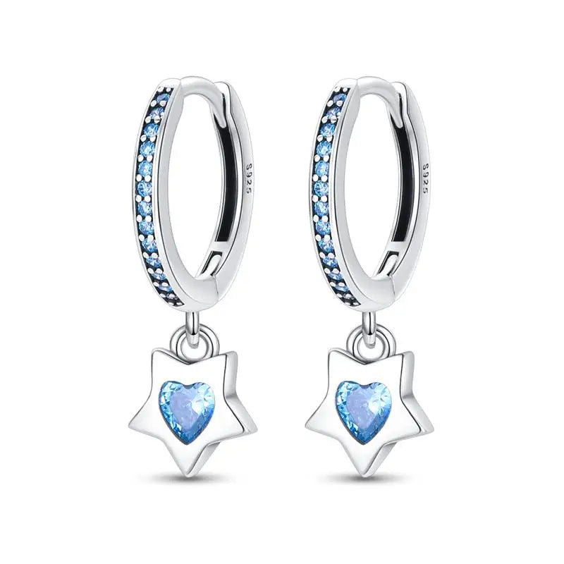 925 Sterling Silver Moon Universe Starry Sky Series Charm Earrings Women Blue Shiny Zircon Daily Wear Jewelry