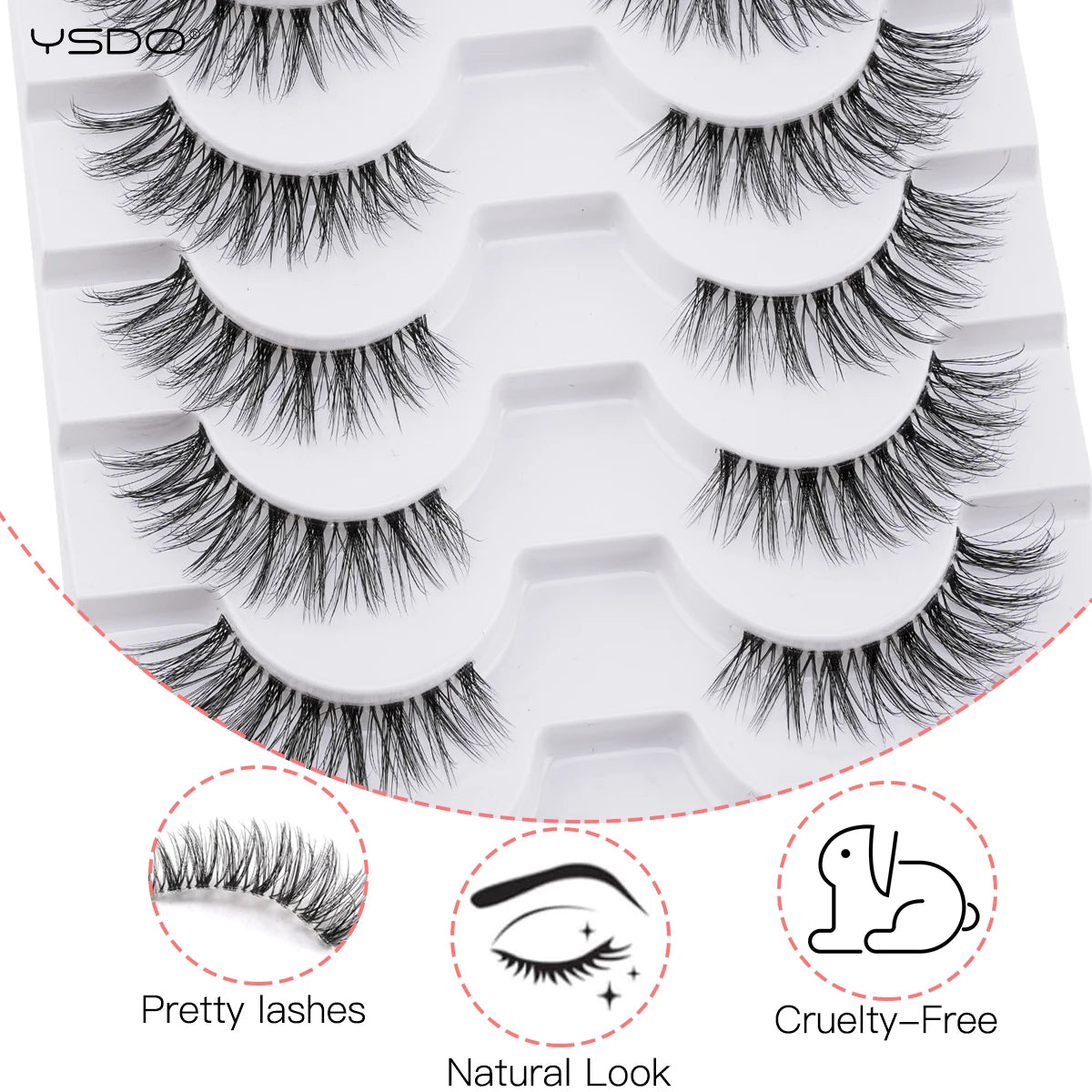 YSDO 5/10 Pairs Half Lashes Cat Eyelashes Soft Natural Clear Band False Lashes Natural Wispy Faux 3d Mink Eyelashes Makeup Tools
