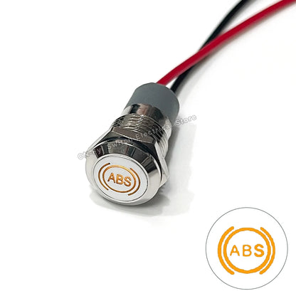 8/12/14MM Waterproof Symbol LED Indicator Light 12V 24V Silver Metal Indicator Turn Signal Pilot Light with Wire Car Dashboard
