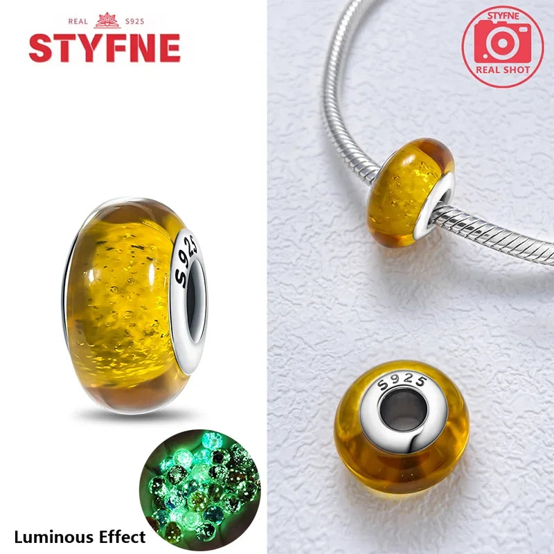 Charm Sterling Silver 925 Colorful Luminous Beads Murano Glass Series Fit Original Bracelet for Women Jewelry DIY Fine Gift
